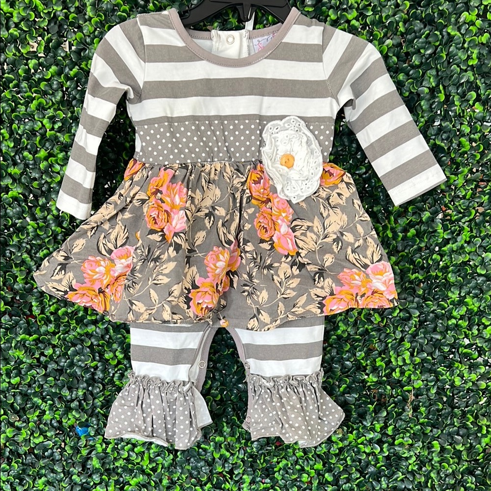 Gray and Pink Floral Kids One Piece
